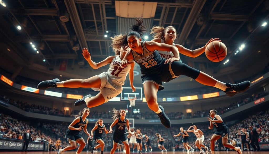 women's college basketball players in action